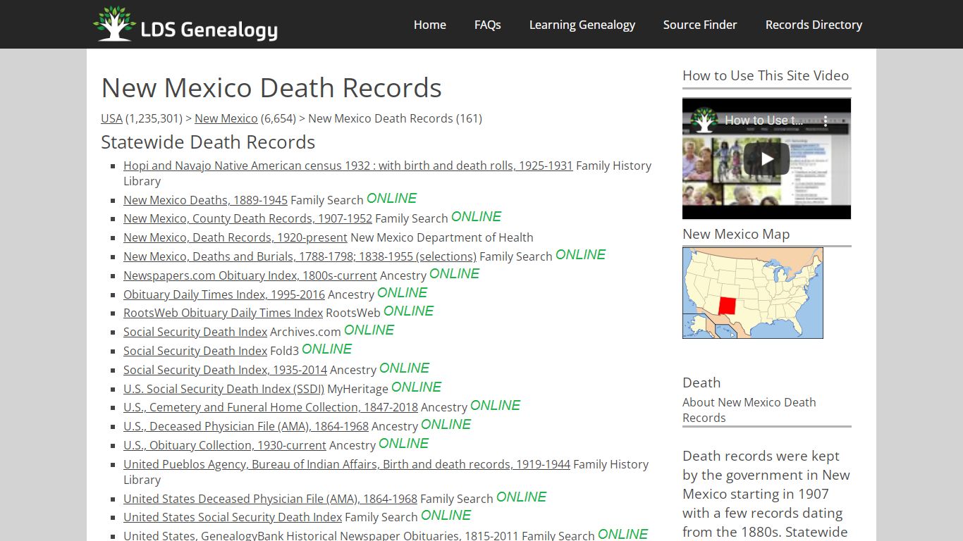 New Mexico Death Records - LDS Genealogy